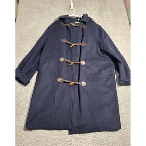 Jessica London Navy Blue Wool Blend Duffle Coat Hood Toggle Close Women Size 16